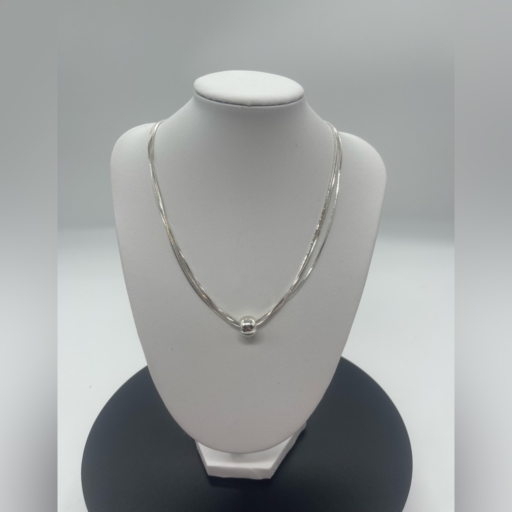 Danecraft Silver Tone Multi Strand Snake Chains With Silver Ball Charm Necklace 15$